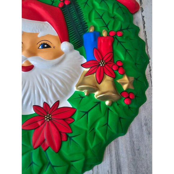 Vintage celluloid Santa hanging wreath bell molded poinsettia Xmas decor - Picture 2 of 7